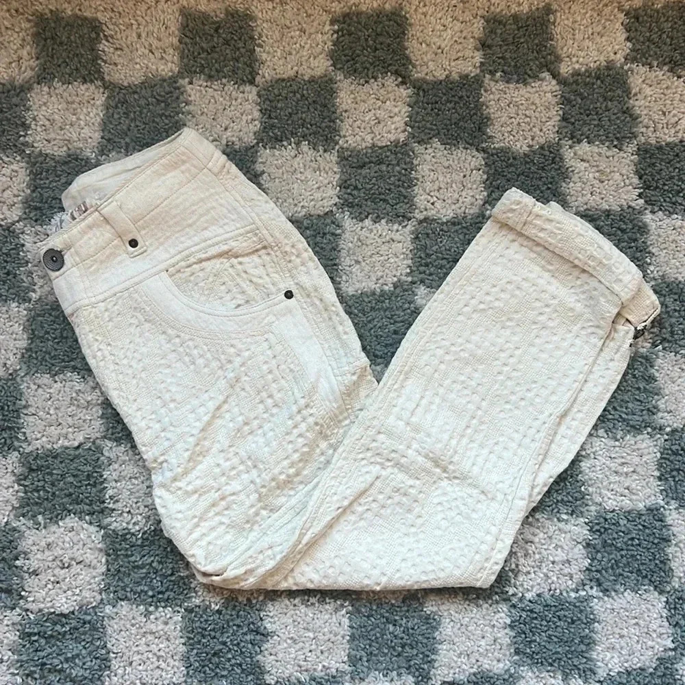 Free People Cream Textured Cropped Pants